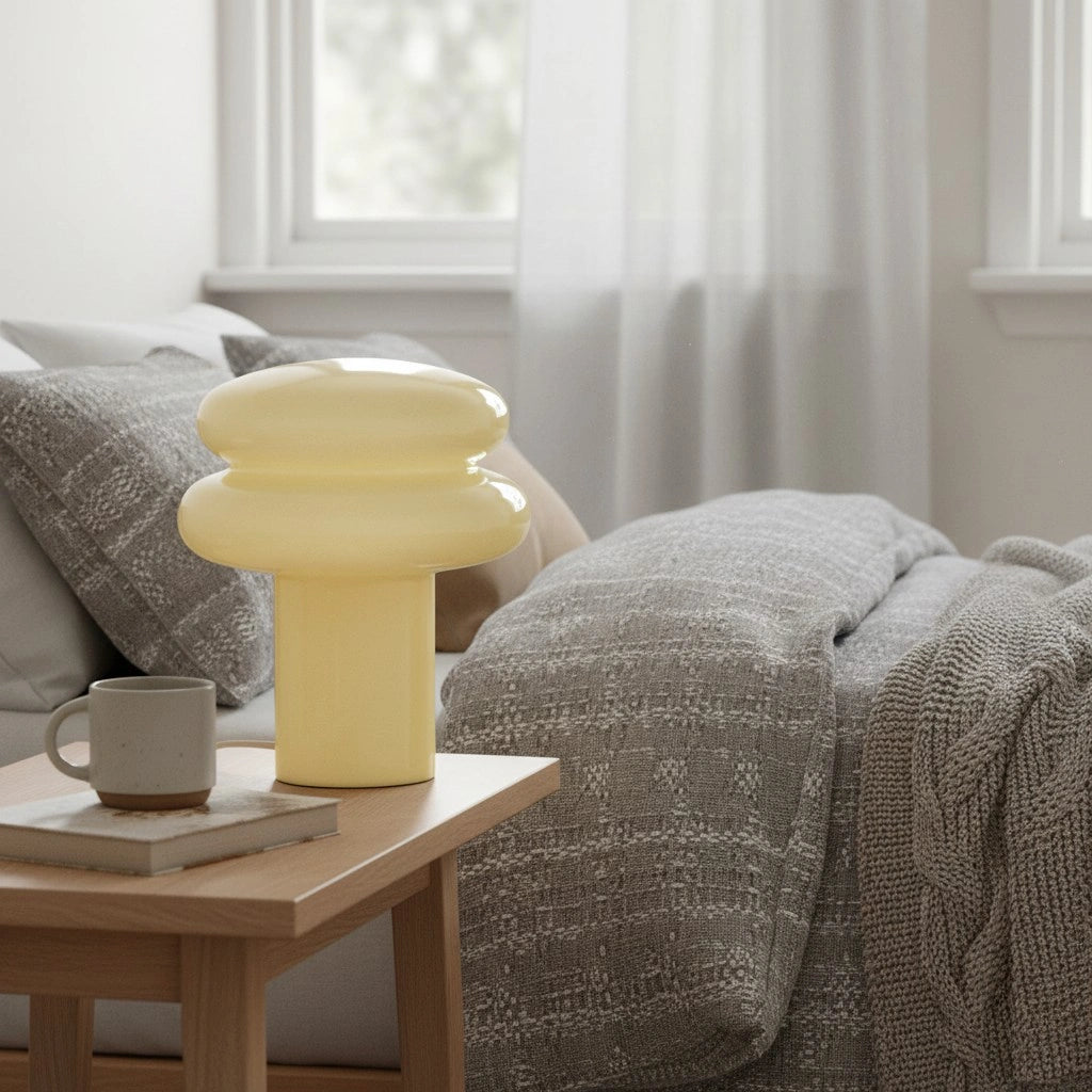 Lampada da tavolo in vetro opalino a forma di fungo di Bruno Bauhaus4.webp__PID:3c4463e8-e47c-47c9-8691-8ec96497d7b7