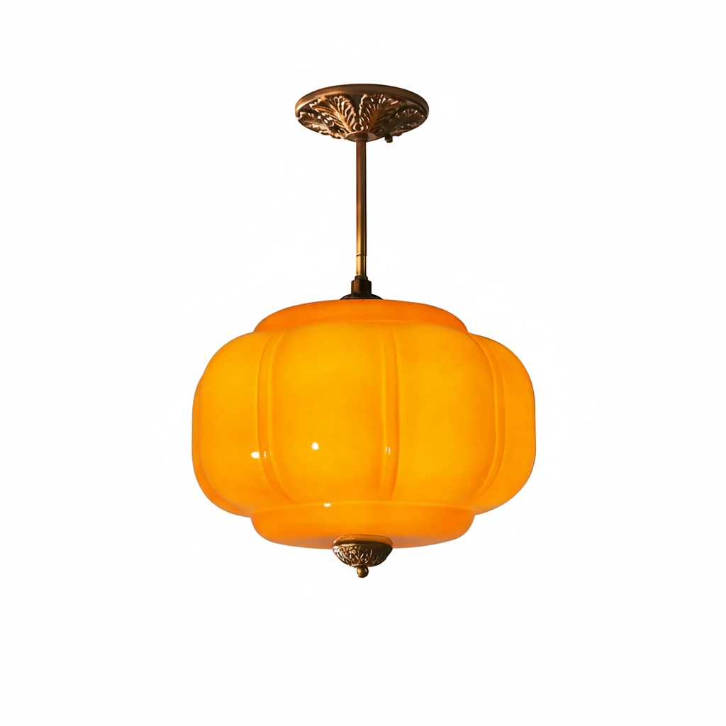 Lumi Antique Brass Green Glass Pumpkin Semi-Deckenleuchte Eloise (1).jpg__PID:704bff6c-c26b-484c-969d-0c25d787a25f